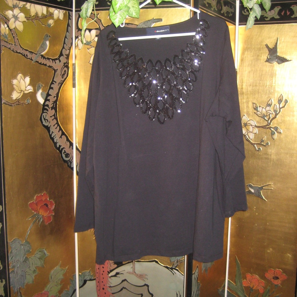 Denim 24/7 Roamans 2X 26/28 Black Sequin Tunic NWT